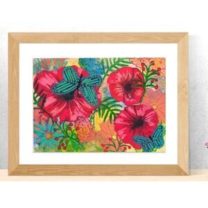 Original painting on paper - 7.5 x 5.25 in 19 x 13cm vibrant floral abstract